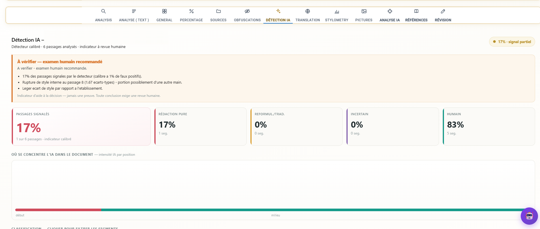 EVIDENCE AI-writing review view
