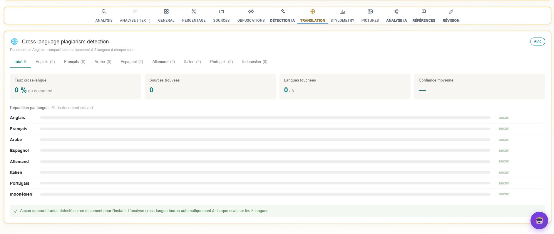 EVIDENCE cross-language detection view
